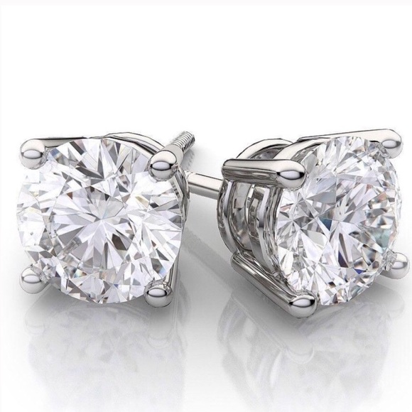 .75CT Diamond 14K White Gold Screwback Studs - Picture 2 of 4